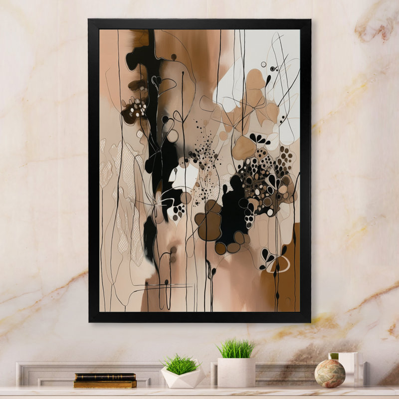 Liberté artistique brune et noire I - impressions sur toile abstraites, Cadre photo noir, L 12 po x H 20 po