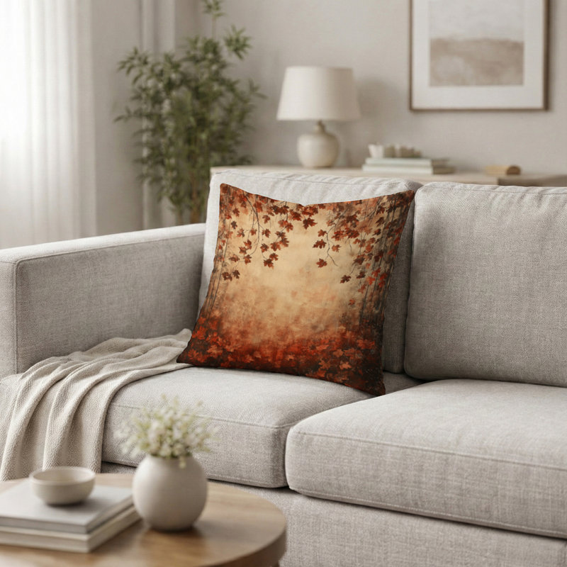 Coussin décoratif Feuilles de chêne rouges tombantes - Coussin décoratif traditionnel, H 18 po x l 18 po