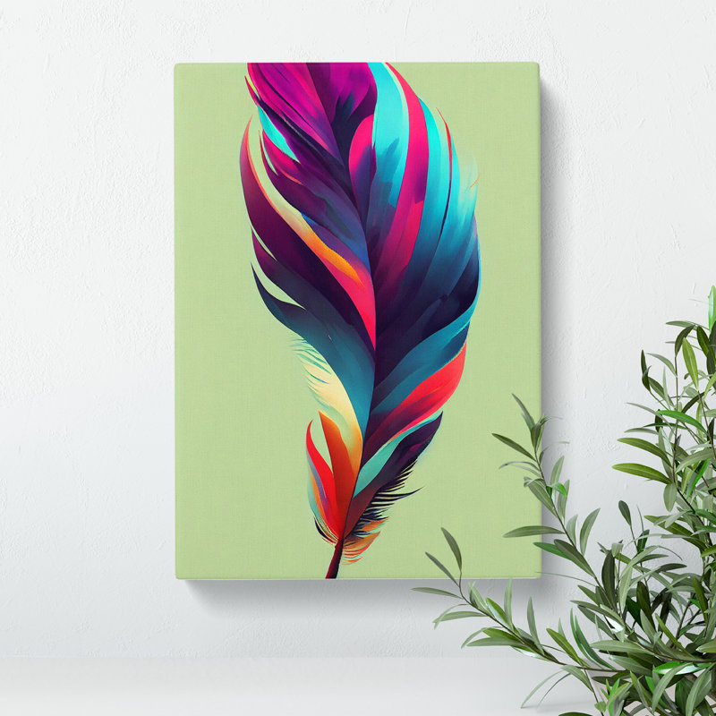 Colourful Feather No.3 - Print, Wrapped Canvas, 50cm H x 35cm W x 3cm D, No Matte