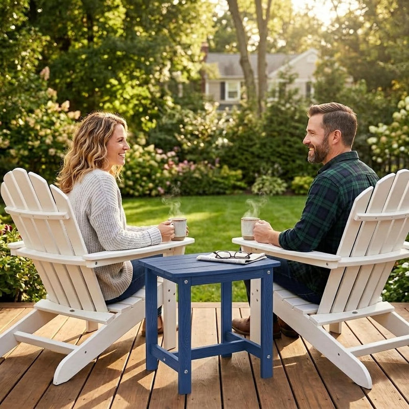 HIPS Adirondack Small Outdoor Side Table, Waterproof Square End Table For Patio, Balcony, Porch, Deck, Poolside, Beach, Or Indoor Use, Modern Accent Table, Navy Blue