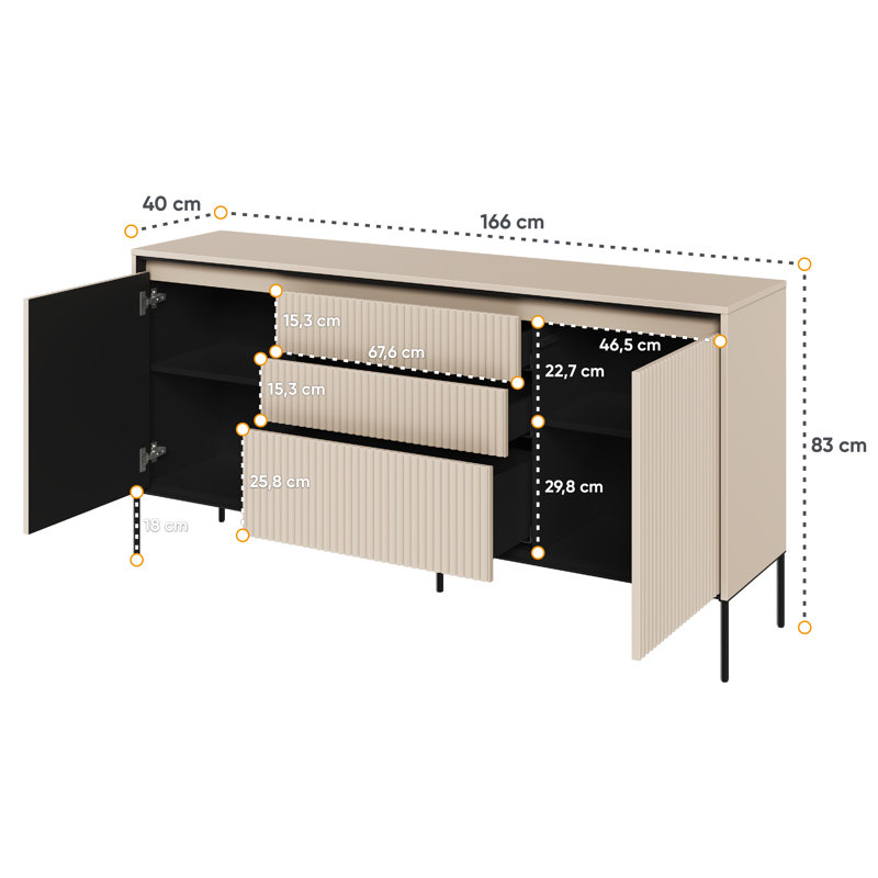 Amichai 166cm Sideboard, Sand Beige/Black