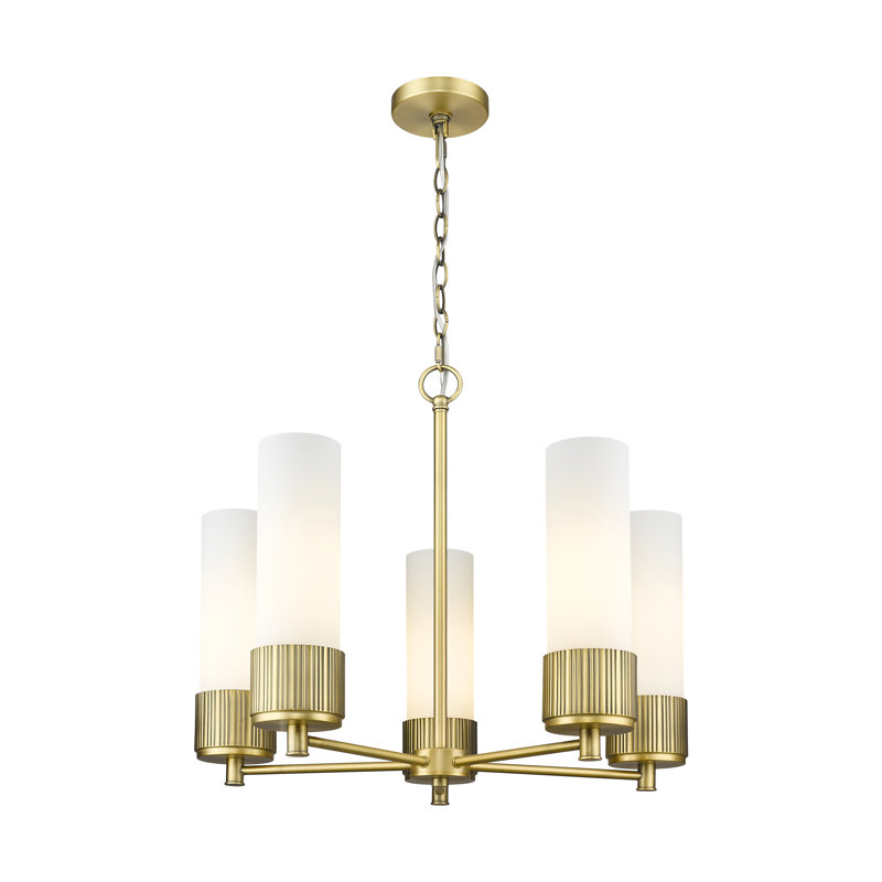 Lustre suspendu à 5 lumières 12 "Bolivar, Blanc mat, Laiton brossé