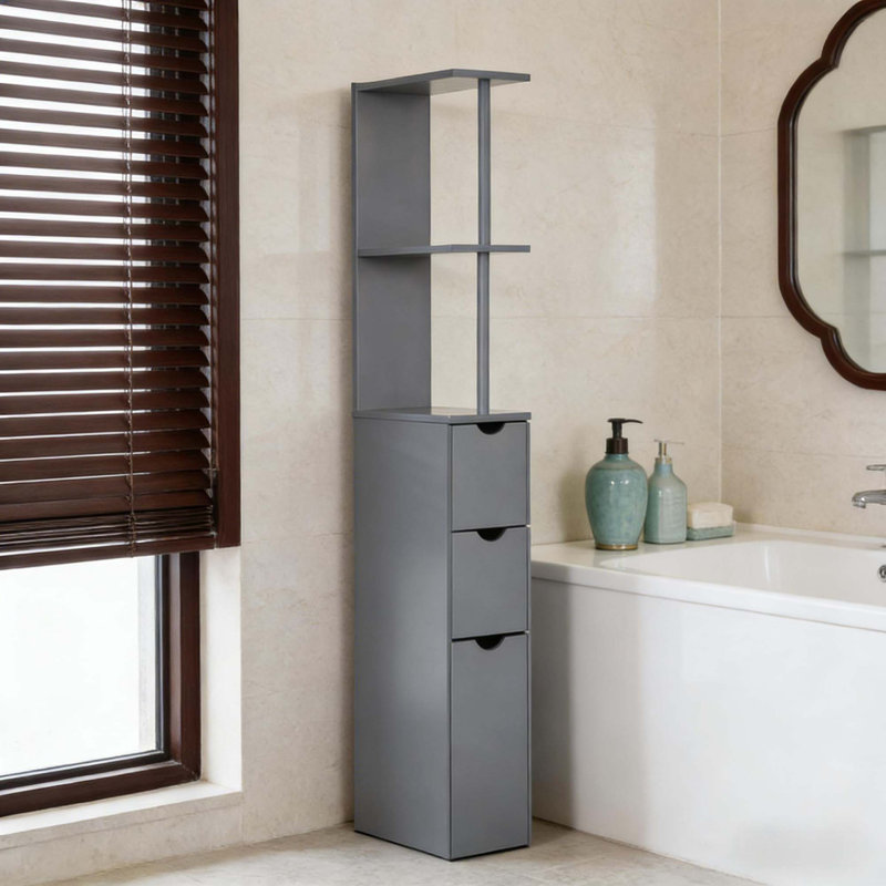 Tour de rangement moderne et étroite avec amplement d'organisation de salle de bain, H 53,5 po x l 6 po x P 13 po, Gris