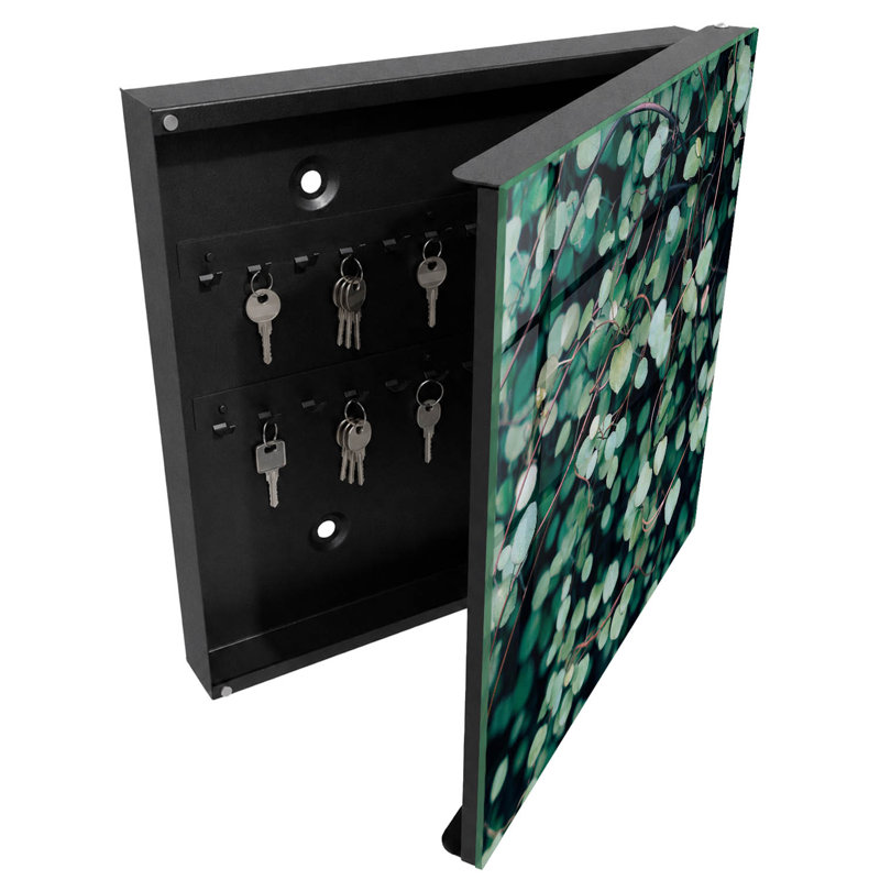 Key cabinet, Opens to the right, 30x30x5, White, Green leaves create a dense, calming pattern, 