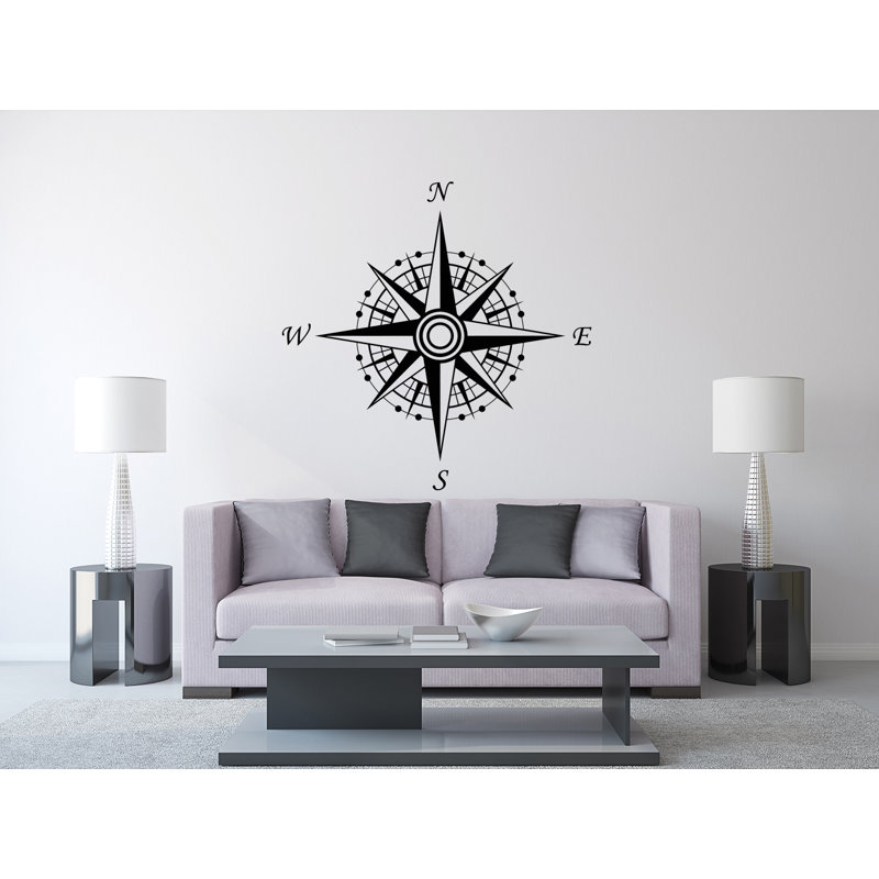 Décalcomanie murale autocollante compass, Noir