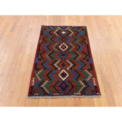 Tapis oriental noué à la main 3 pi x 4 pi 6 po brun pur rustique avec motif géométrique en laine pure 3 pi x 4 pi 6 po