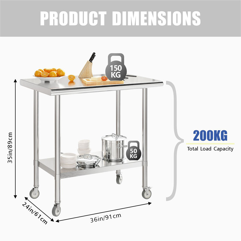 Mickeal 24" x 36" Stainless Steel Workbench with Wheels