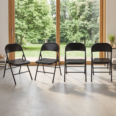 Set of 4 Heavy-Duty Steel Black Folding Chair – Portable Metal Seat, Extra Guest Chair, Dining, Office, Patio, Event & Conference Seating Solution