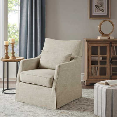 No Assembly Required Skirted Chair With Plywood Arm And Metal Swivel Base For Living Room Traditional Style Seat Upholstery Bedroom