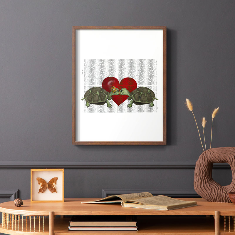 «Turtle Kiss», reproduction encadrée - bois massif, H 10 po x l 8 po, Cadre photo brun simple