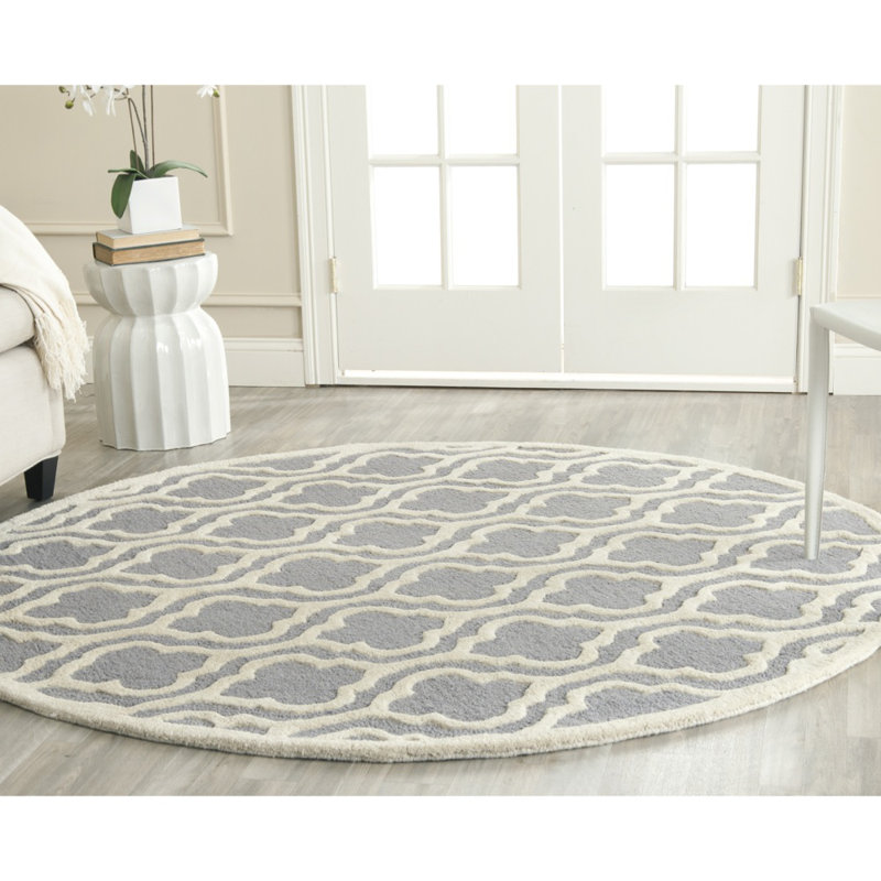 Tapis argent / ivoire en laine Cannen, Rond 6 pi
