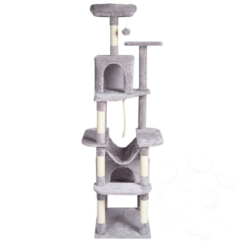 Arbre à chat avec 2 grattoirs, H 18,5 po x l 22,05 po x P 9,84 po, Gris clair