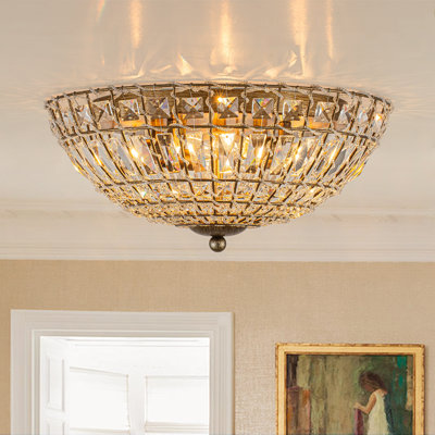 4 - Light French Vintage Bowl Antique Crystal Flush Mount