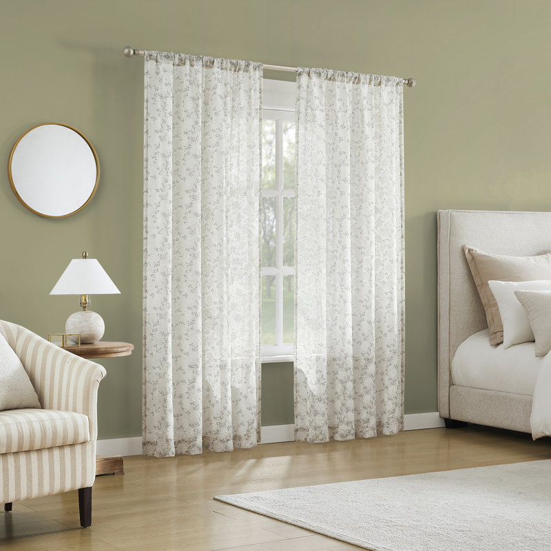 Panneau de rideau semi-diaphane avec passe-tringle Jacqueline, Beige, L 50 po x L 84 po