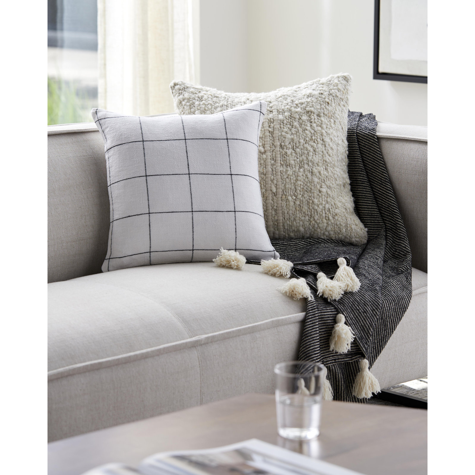 Alcona Gingham Linen Throw Pillow, 20" x 20", Pillow Cover Only - No Insert