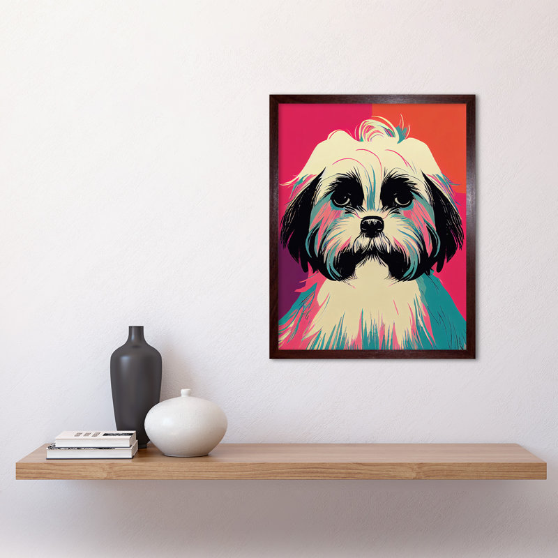 Modern Cute Shih Tzu Dog - Print, Brown Framed Paper, 43cm H x 33cm W