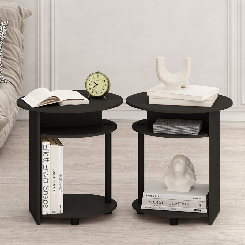 Table de chevet ovale Furinno Tidur Simple Design, table de chevet, noyer, ensemble de 2