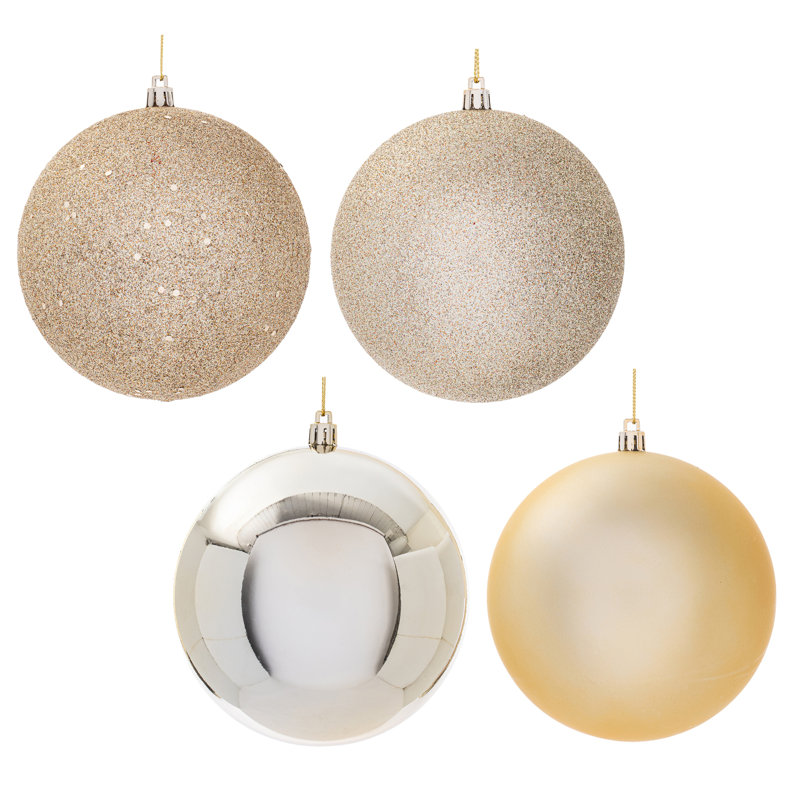 Ornement boule de Noël (ensemble de 24), H 4,75 po x l 4,75 po x P 4,75 po, Champagne, 4