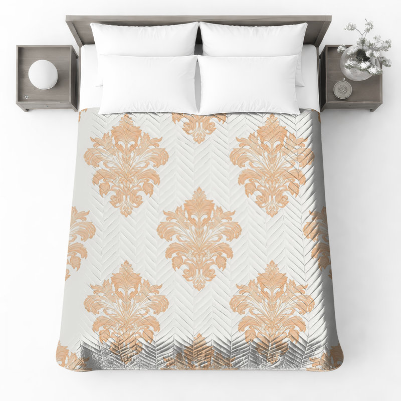 Couvre-lit matelassé à motif floral damassé Ornate, Double