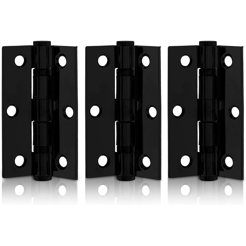 Domira 3" (76mm) Black Ball Bearing Door Hinges – Heavy Duty Steel Butt Hinges For Wooden Doors, Pack Of 3