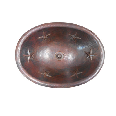 Lavabo de salle de bain ovale 19 "en cuivre avec design STARS, drain inclus