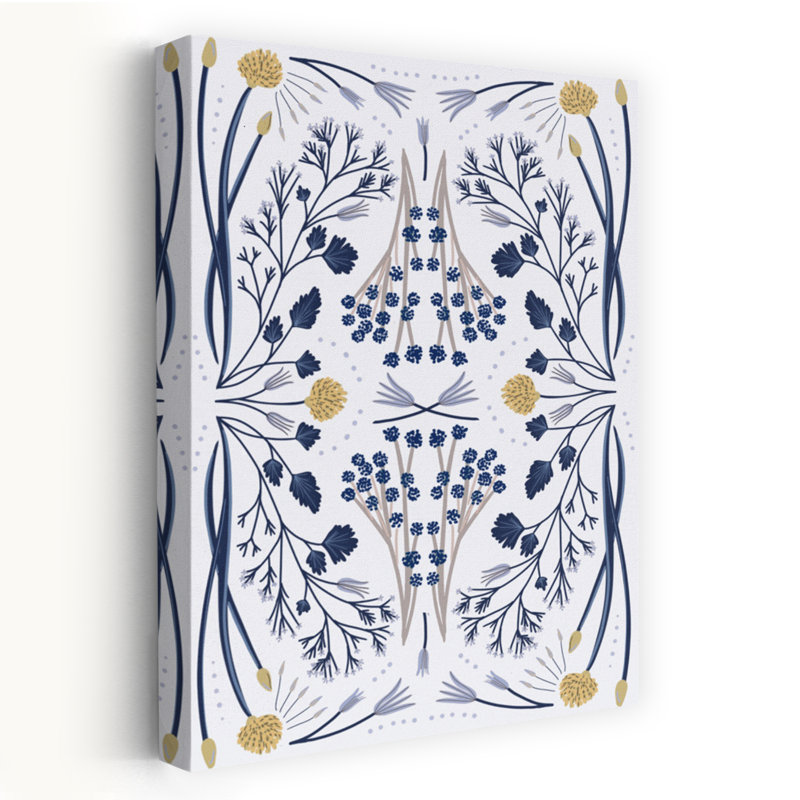 «Folk - Blue Colors Delicate Modern Abstract Nature Plant», reproduction d'art murale, 60" H x 40" W
