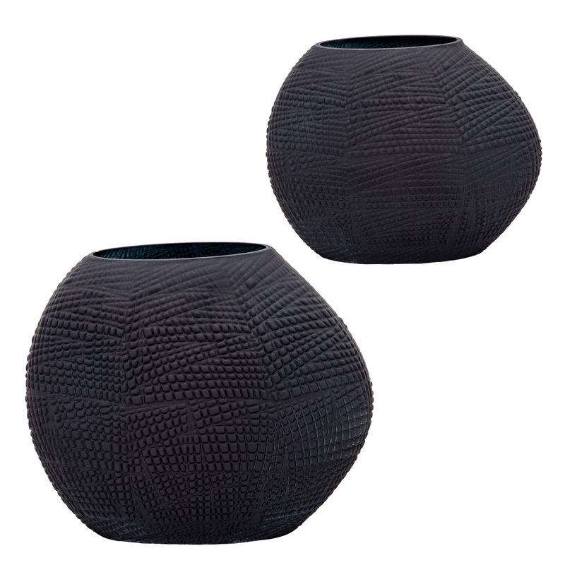Handmade Glass Table Vase, 8" H x 10" W x 5" D, Black
