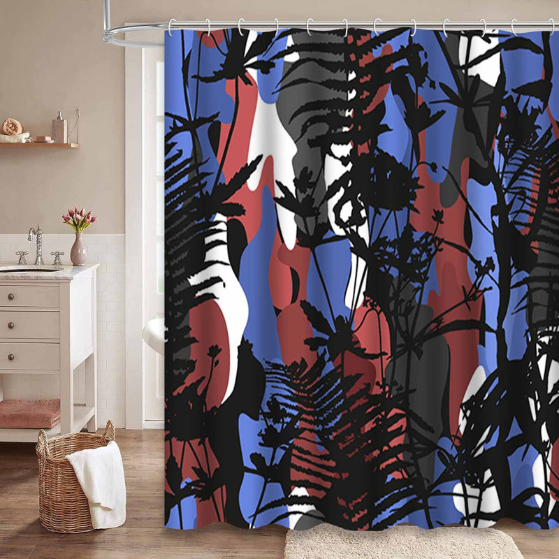 Rideau de douche à motif floral avec 12 crochets Camouflage, L 72 po x l 78 po