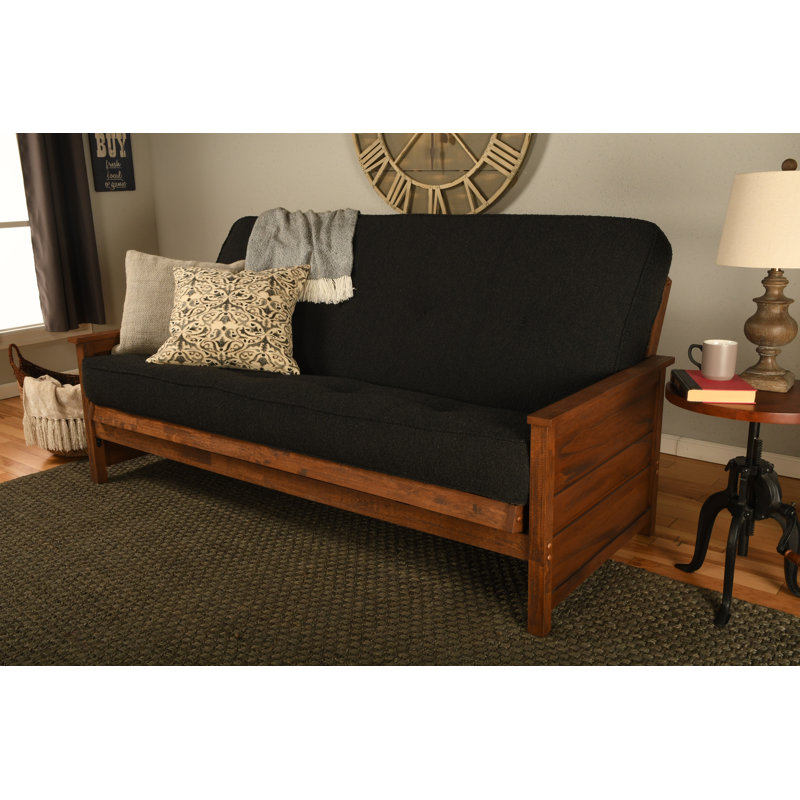 Anders Full / Double 79'' Upholstered Futon And Mattress, Weathered Brown, Canton Black