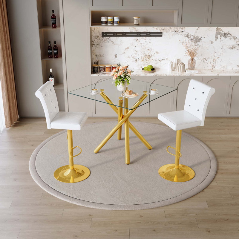Ensemble de table de salle à manger 3PCS Modern, Gold, White/Gold
