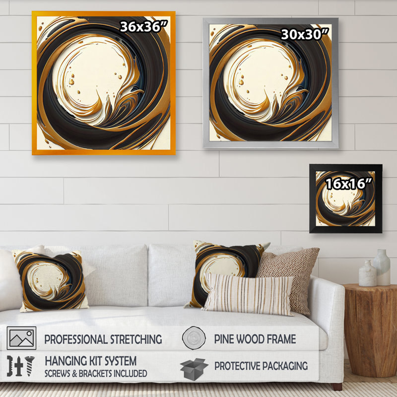 " Gold Glamour Circle 1 I ", Black Picture Frame, 16" H x 16" W x 1" D