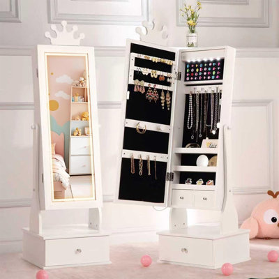 Armoire à bijoux pour enfants avec miroir à DEL, 3 tiroirs et conception de princesse pour le rangement d'accessoires pour filles
