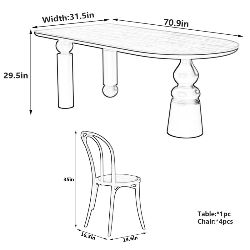 Table de salle à manger Retro Rock, H 29,5 po x L 70,9 po x l 31,5 po