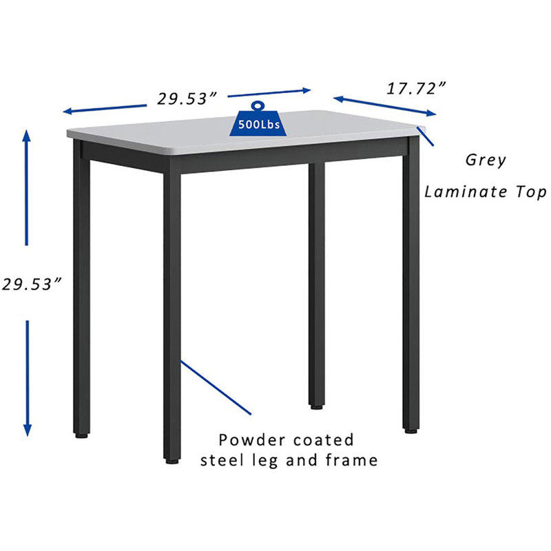 Gray Laminated Rectangle Utility Table with Powder Coated Black Steel Base
