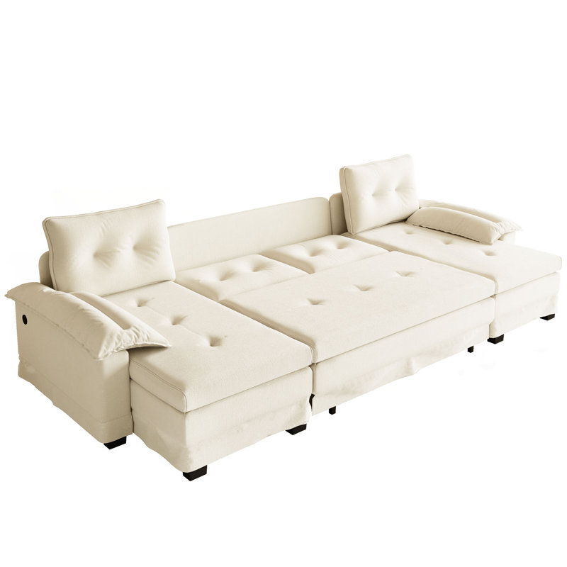 Canapé-lit en forme de U de 109,5 po avec lit escamotable, canapé-lit convertible 2 en 1 avec accoudoirs amovibles et ports USB, canapé modulaire surdimensionné avec méridienne pour le salon / appartement