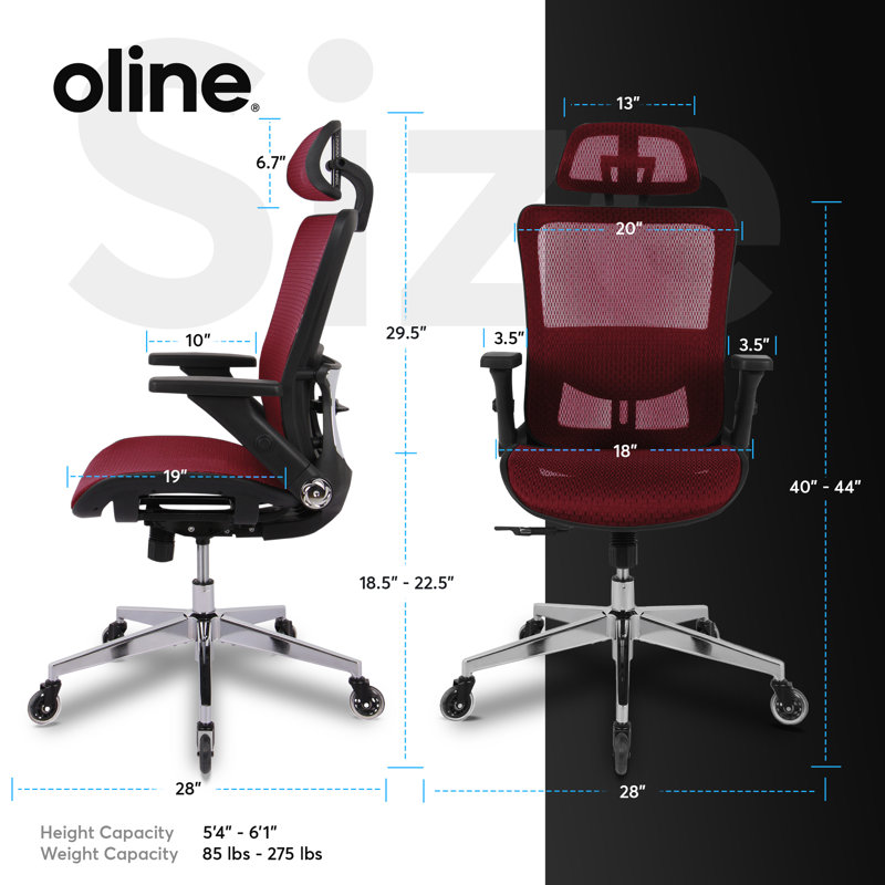 Mesh Task Chair with Headrest, Red