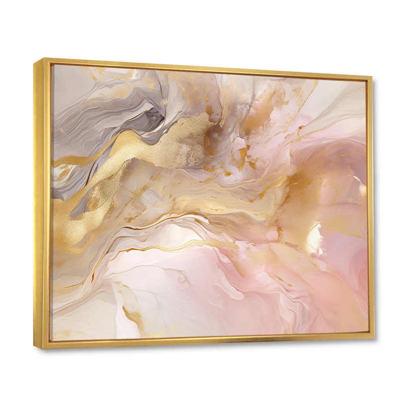 Exquis symphonie abstraite rose et pastel doré I - art abstrait de peinture murale pour le salon, H 12 po x l 20 po x P 1 po