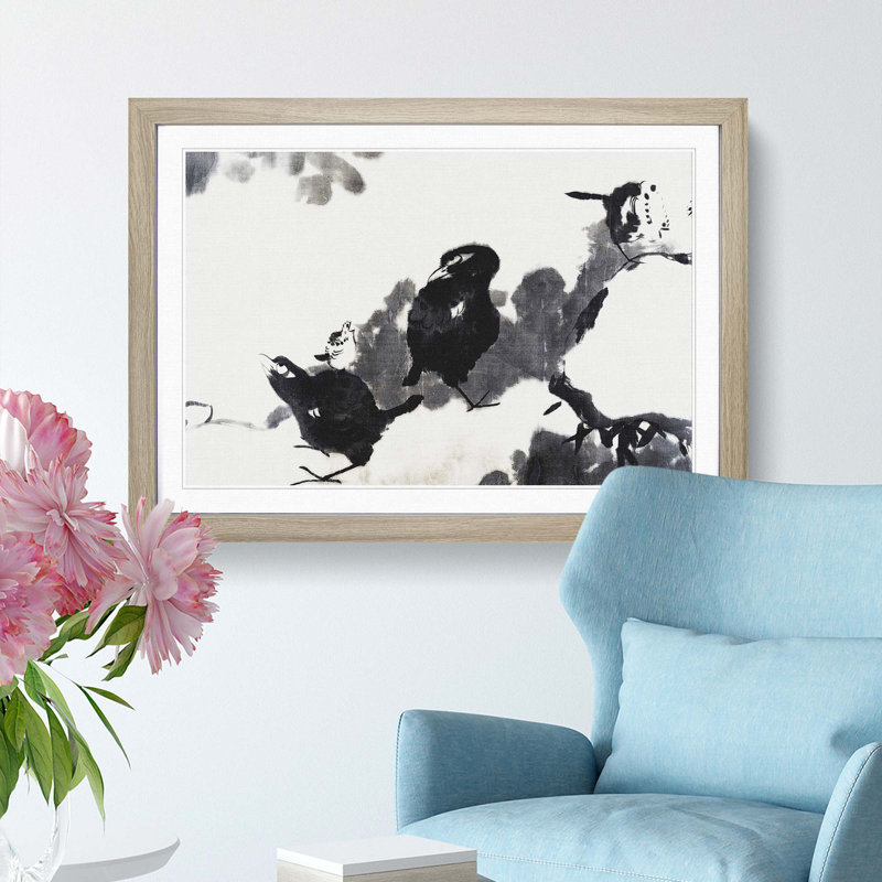 Birds in a Lotus Pond by Bada Shanren - Picture Frame Painting Print, 48cm H x 65cm W x 2cm D, Oak Framed