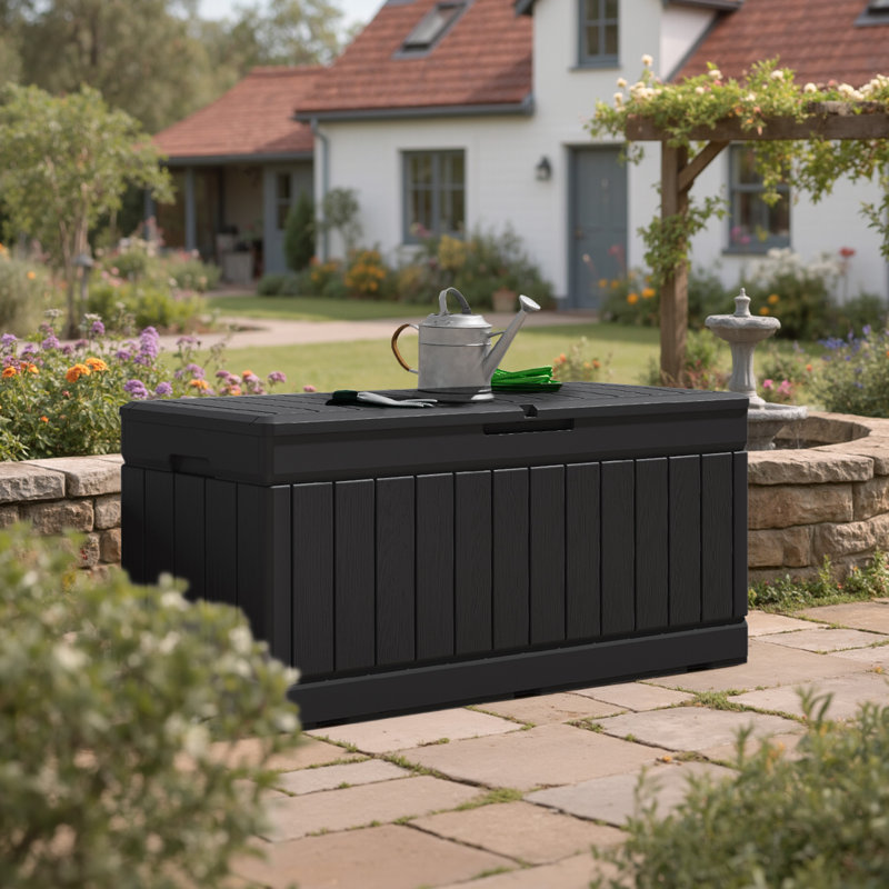 Medjidi 80 Gallon Resin Deck Box, Lockable Patio Outdoor Storage Box , Black