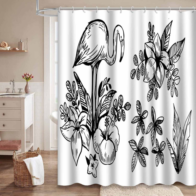 Rideau de douche imperméable à motif floral tropical avec 12 crochets, L 72 po x l 84 po