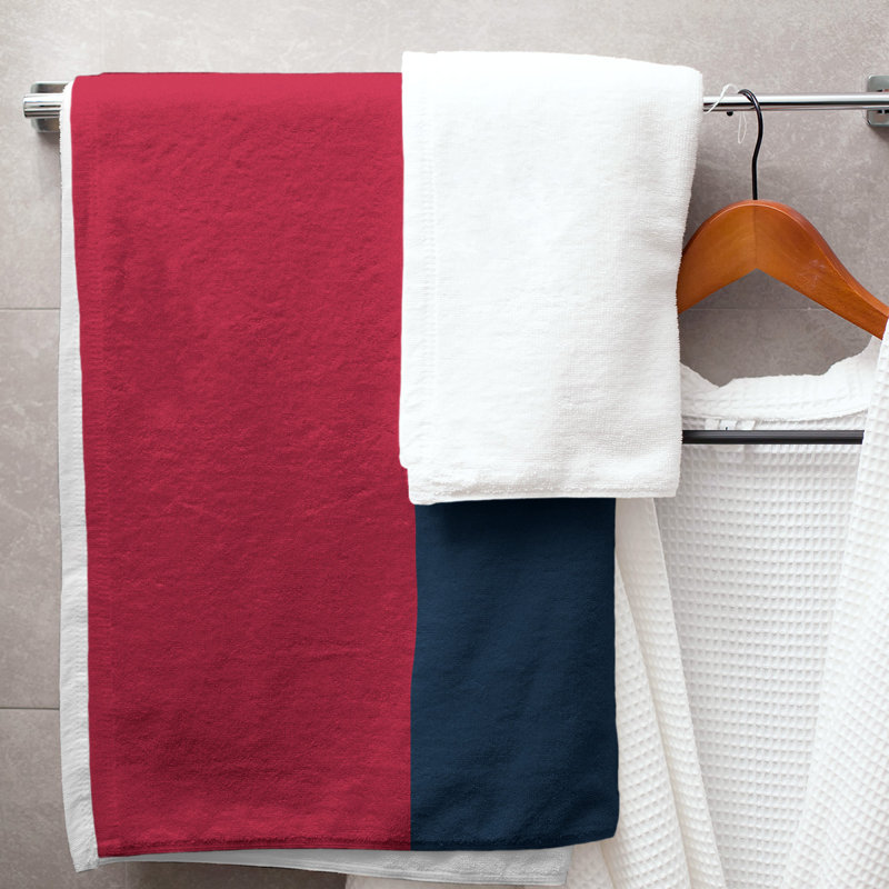 Bath Towel, Burgundy/Prussian Blue/White