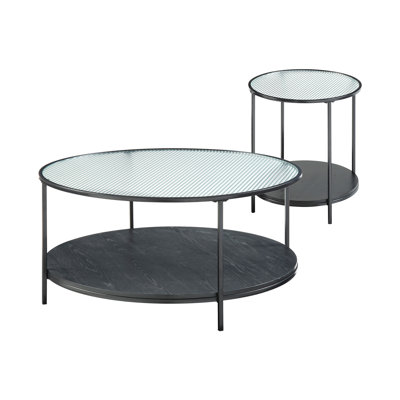 2Pc Occasional Tables For Living Room, Black Tempered Glass Top And Metal Construction Table In Modern Look, Base