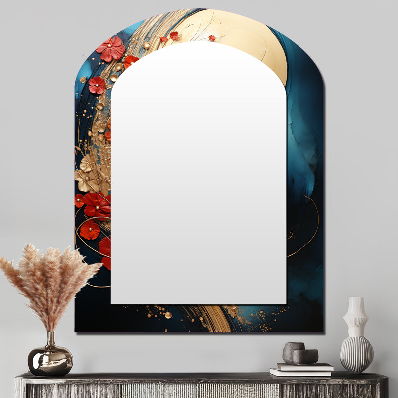 Gold Red Abstract Fractal Gold And Red - Fractals Unique Shape Large Wall Mirror, Modern Freeform Unique Mirror, Printed Metal Art
