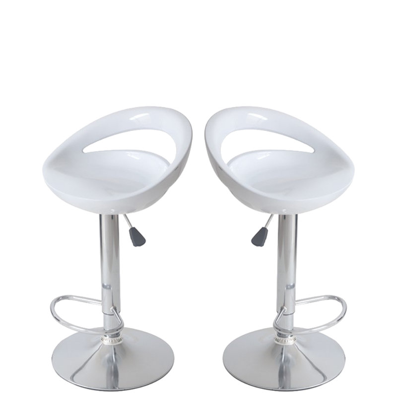 Tabouret réglable Plark White avec base piédestal chromée