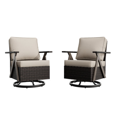 R-Shaped Rattan Armrest Swivel Rocker Chairs