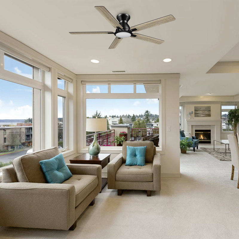 52'' Ceiling Fan with LED Lights, Black/Wood 