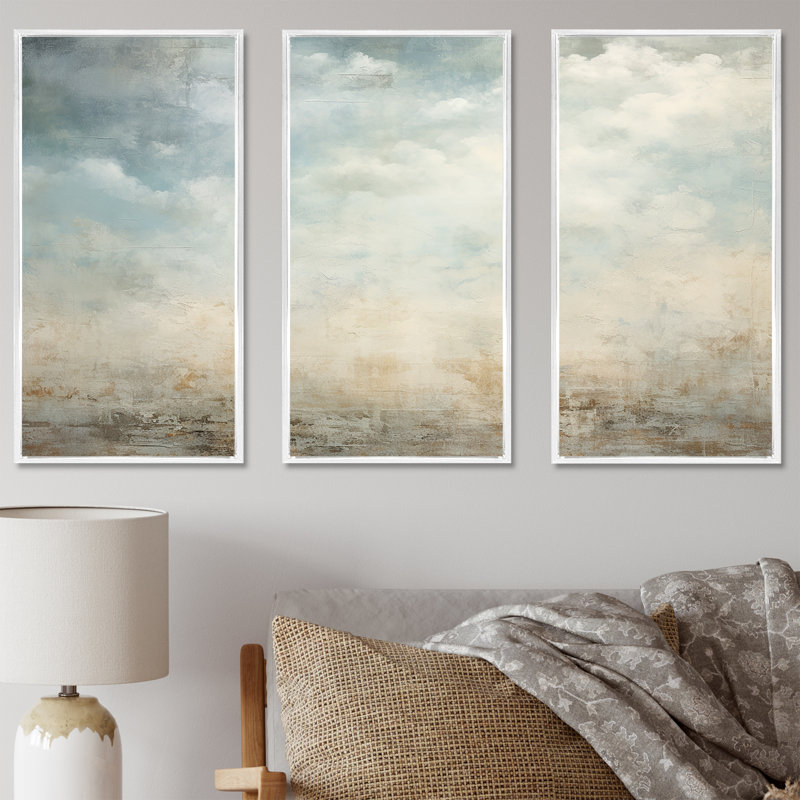 Elegant Sky Whispers VI - Ensemble de décoration murale ciel, Cadre flottant blanc, H 32 po x l 48 po x P 1 po