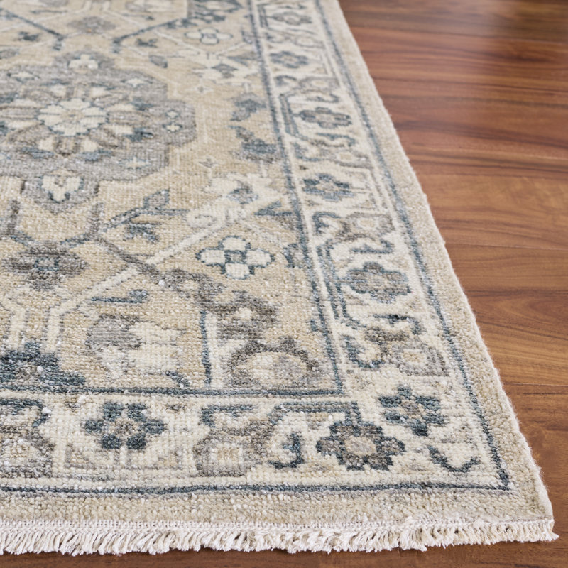 Haj Jalili Hand Knotted Viscose/Wool/Cotton Southwestern Rug in Blue/Beige, Rectangle 10' x 14'