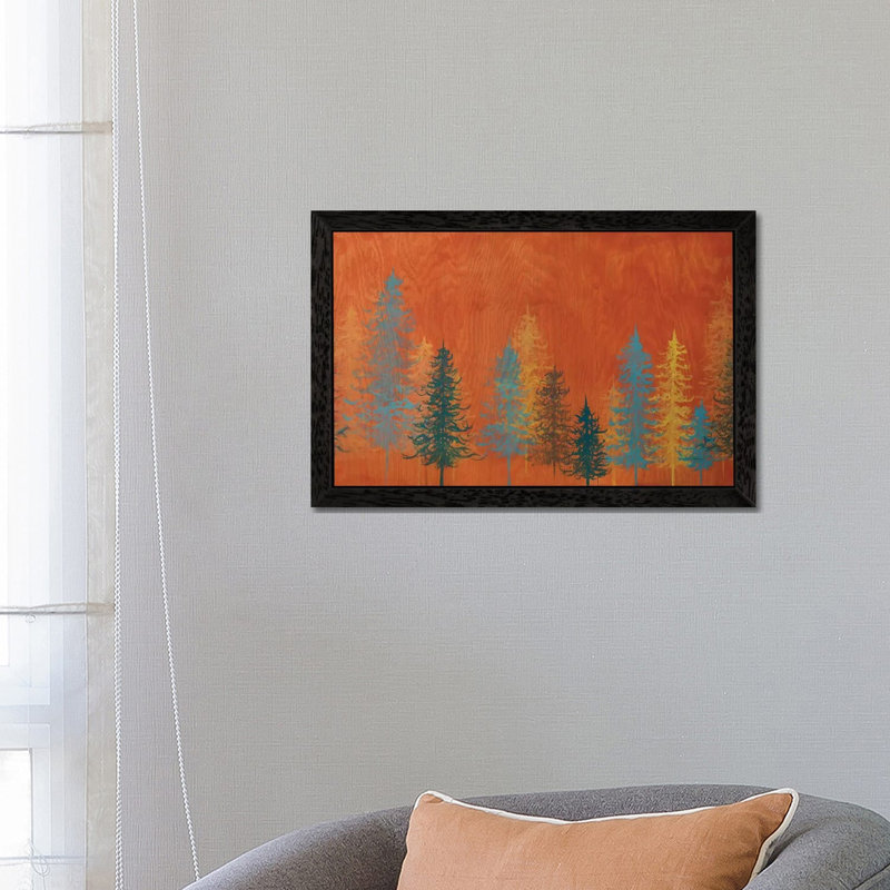 Orange Trees - Floater Frame Painting on Canvas, Black Framed