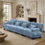 Canapé d'angle 4 places avec assise profonde et revêtement en chenille, idéal pour les salons, appartements et bureaux, bleu-138640348